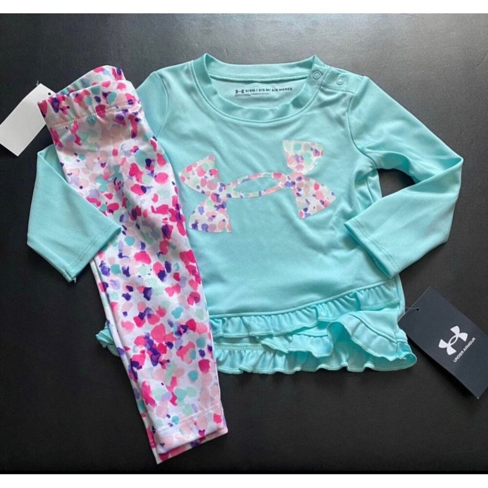 NWT Under Armour Peplum Tunic & Leggings tee set baby Girls size 3/6M